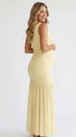 butter yellow off shoulder maternity maxi dress ruched bodycon baby shower pregnancy gown