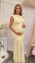 yellow maternity photoshoot dress with mesh hem elegant off shoulder pregnancy gown