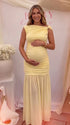 yellow maternity photoshoot dress with mesh hem elegant off shoulder pregnancy gown