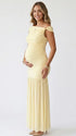 butter yellow off shoulder maternity maxi dress ruched bodycon baby shower pregnancy gown
