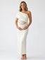 Butter Yellow One Shoulder Lace Cutout Maternity Maxi Dress for Baby Shower