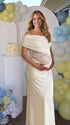 Butter Yellow One Shoulder Maternity Dress, Lace Cutout Pregnancy Gown for Baby Shower, Maternity Photoshoot, Pregnancy Announcement, Gender Reveal, Motherhood Portrait, Garden Party, Golden Hour Photography | Bumplook