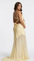 butter yellow one shoulder maternity maxi dress with open back and mesh hem