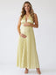 Butter Yellow Pleated Satin Halter Maternity Maxi Dress for Summer Baby Shower