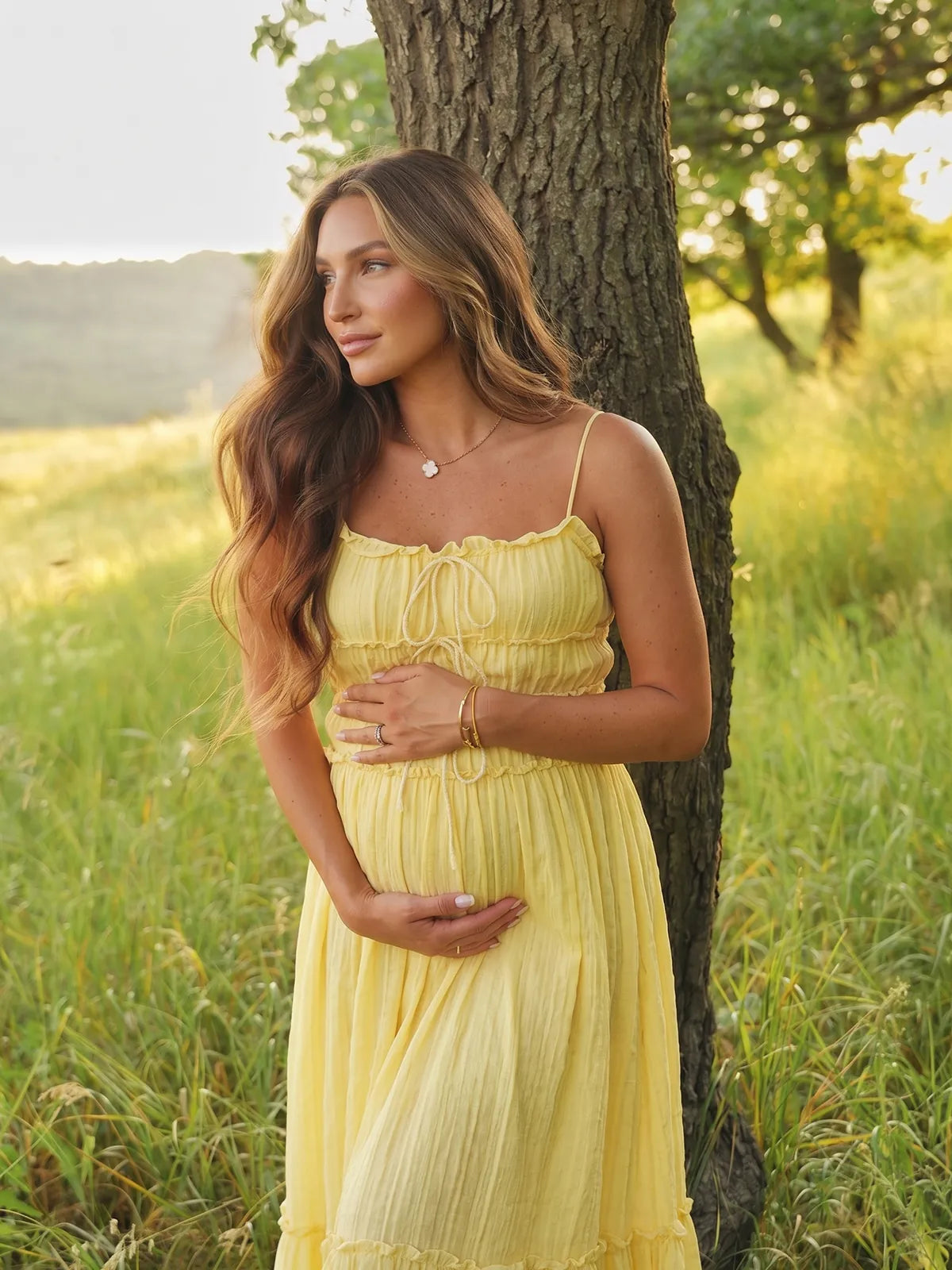 Butter Yellow Bump Friendly Maxi Dress with Ruffle Hem | Bumplook