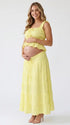 Butter Yellow Smocked Two Piece Maternity Maxi Skirt Set with Square Neck Cropped Top for Baby Shower, Maternity Photoshoot, Pregnancy Announcement, Babymoon, Spring Picnic and Garden Party | Bumplook