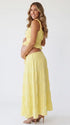 Butter Yellow Smocked Two Piece Maternity Maxi Skirt Set with Square Neck Cropped Top for Baby Shower, Maternity Photoshoot, Pregnancy Announcement, Babymoon, Spring Picnic and Garden Party | Bumplook