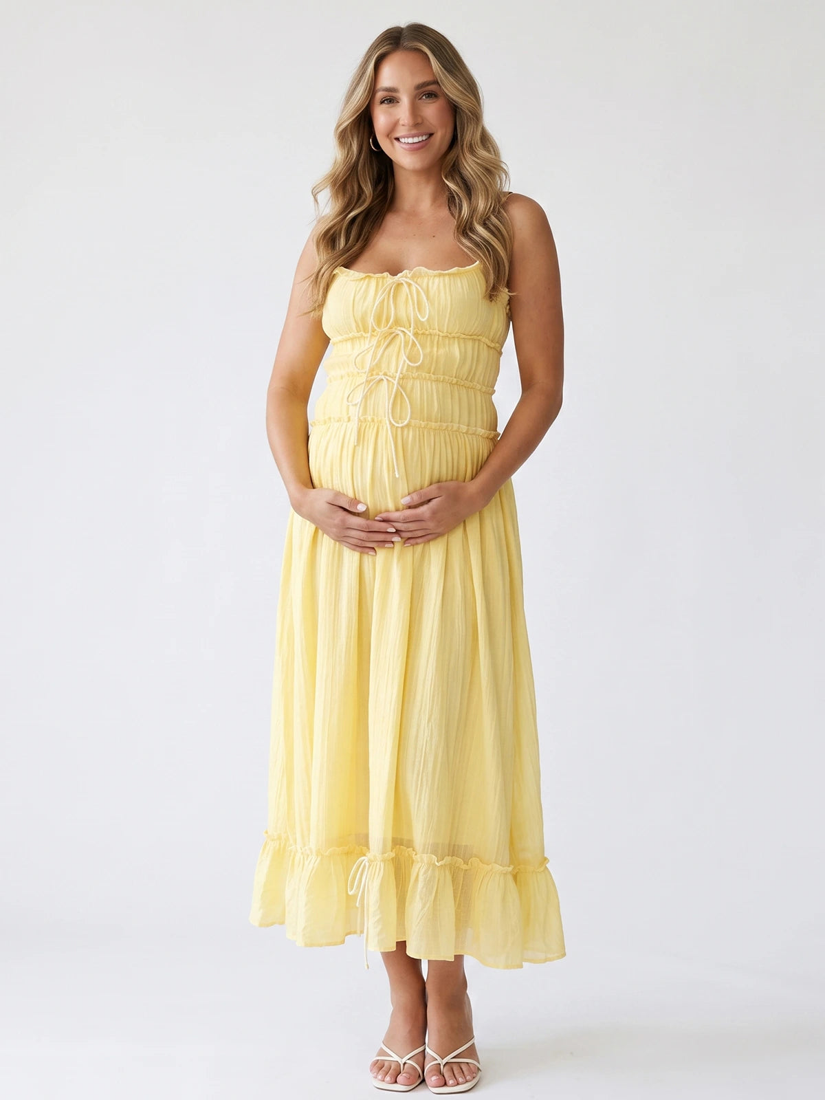 Butter Yellow Maternity Dress for Garden Baby Shower | Bumplook