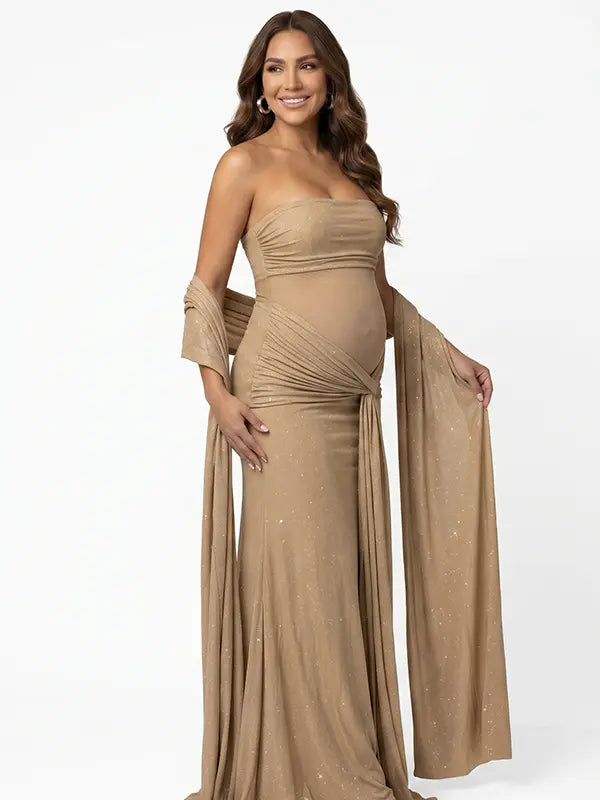 champagne glitter maternity maxi dress sheer mesh bodycon pregnancy gown