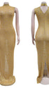 champagne gold rhinestone maternity gown with mock neck and mermaid silhouette