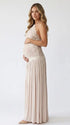 Champagne Lace Pleated Maternity Dress, Fine Art Pregnancy Gown for Baby Shower, Maternity Photoshoot, Gender Reveal, Pregnancy Announcement, Wedding Guest, Bridal Shower, Formal Events | Bumplook
