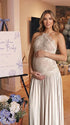 Champagne Lace Pleated Maternity Dress, Fine Art Pregnancy Gown for Baby Shower, Maternity Photoshoot, Gender Reveal, Pregnancy Announcement, Wedding Guest, Bridal Shower, Formal Events | Bumplook