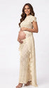 Champagne Lace Two Piece Maternity Photoshoot Pants Set with Mock Neck Crop Top, Open Belly Design and Wide Leg Pants for Baby Shower, Pregnancy Announcement, Studio Portrait and Fine Art Maternity Photography | Bumplook