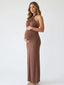 Chocolate Brown Halter Maxi Dress – Elegant Backless Bodycon Evening Gown