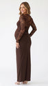 Chocolate Brown Lace Pregnancy Announcement Dress, Long Sleeve Maternity Gown for Baby Shower, Maternity Photoshoot, Gender Reveal, Pregnancy Announcement, Wedding Guest, Bridal Shower, Formal Events | Bumplook