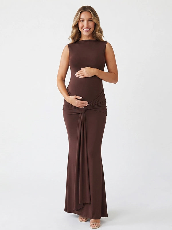 Chocolate Brown Maternity Dress with Bump-Hugging Bodycon Fit | Bumplook