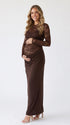 Chocolate Brown Maternity Photoshoot Dress, Sheer Floral Lace Maxi Gown for Baby Shower, Maternity Photoshoot, Gender Reveal, Pregnancy Announcement, Wedding Guest, Bridal Shower, Formal Events | Bumplook
