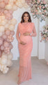 Coral Pink Maternity Dress, Ruched Maternity Dress for Baby Shower, Maternity Photoshoot, Gender Reveal, Pregnancy Announcement, Wedding Guest, Bridal Shower, Formal Events | Bumplook