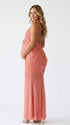 Coral Pink Ruched Halter Maternity Dress for Baby Shower | Bumplook