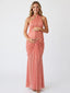 Coral Pink Butterfly Halter Ruched Maternity Maxi Dress