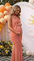 Coral Pink Maternity Dress with Butterfly Detail for Baby Shower | Bumplook