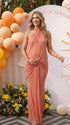 Coral Pink Maternity Dress with Butterfly Detail for Baby Shower | Bumplook