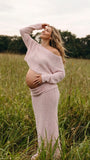 Blush Pink Bump-Baring Maternity Outfit, Cozy Two-Piece Pregnancy Photoshoot Set for Baby Shower, Maternity Photoshoot, Gender Reveal, Pregnancy Announcement, Wedding Guest, Bridal Shower, Formal Events | Bumplook