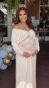 Cream Off Shoulder Maternity Dress, Lace Belly Dress for Baby Shower, Maternity Photoshoot, Gender Reveal, Pregnancy Announcement | Bumplook