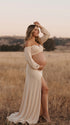 Cream Two Piece Maternity Photoshoot Dress, Crop Top and Skirt Set for Pregnancy Photoshoot, Pregnancy Announcement, Studio Portraits | Bumplook