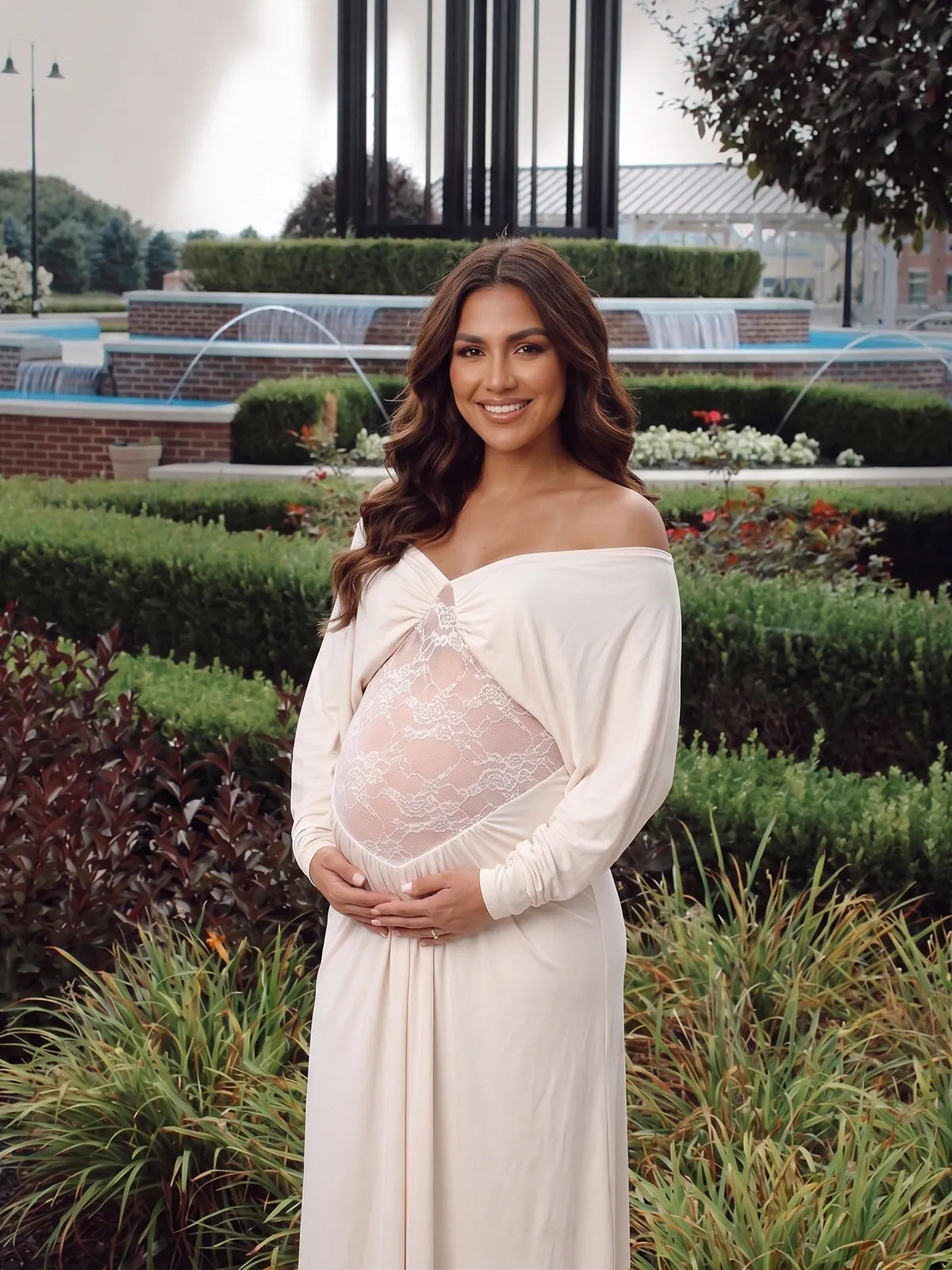 Cream Maternity Maxi Dress, Lace Pregnancy Dress for Baby Shower, Maternity Photoshoot, Gender Reveal, Pregnancy Announcement | Bumplook