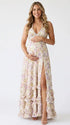 Cream Wildflower Pearl Halter Maternity Dress, Cottage Garden Maternity Maxi Dress for Baby Shower, Maternity Photoshoot, Gender Reveal, Pregnancy Announcement, Wedding Guest, Bridal Shower, Formal Events | Bumplook