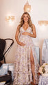Cream Wildflower Pearl Halter Maternity Dress, Cottage Garden Maternity Maxi Dress for Baby Shower, Maternity Photoshoot, Gender Reveal, Pregnancy Announcement, Wedding Guest, Bridal Shower, Formal Events | Bumplook