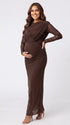 Brown Maternity Photoshoot Dress, Ruched Pregnancy Dress for Baby Shower, Gender Reveal, Pregnancy Announcement, Wedding Guest, Bridal Shower, Formal Events | Bumplook