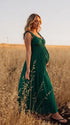 Dark Green Maternity Dress, Cotton Blend Maxi Pregnancy Dress for Outdoor Maternity Photoshoot, Fall Baby Shower | Bumplook