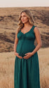 Dark Green Maternity Dress, Cotton Blend Maxi Pregnancy Dress for Outdoor Maternity Photoshoot, Fall Baby Shower | Bumplook