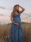 Dusty Blue Ruffle Maternity Maxi Dress