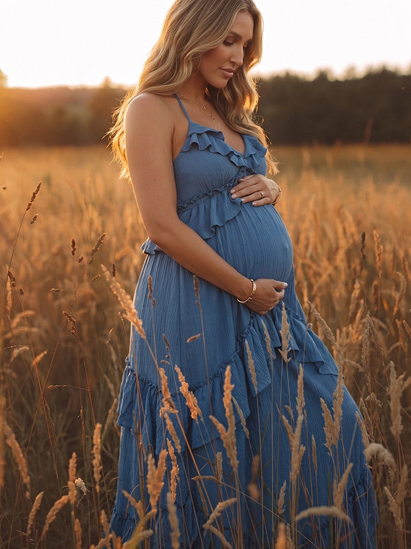 Dusty Blue Maternity Dress for Blue Baby Shower | Bumplook