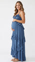 Dusty Blue Tie Back Maternity Maxi Dress | Bumplook