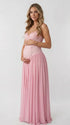 Dusty Pink Maternity Dress, Lace Pregnancy Maxi Dress for Baby Shower, Maternity Photoshoot, Gender Reveal, Pregnancy Announcement, Bridal Shower, Formal Events | Bumplook