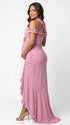 Dusty pink ruffle halter maternity maxi dress with flattering ruching and high-low hem for baby shower photoshoot