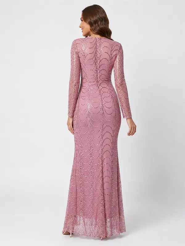 Dusty Pink Sequin Mesh Maternity Maxi Dress for Pregnancy Photoshoot