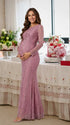 Dusty Pink Sequin Mesh Maternity Maxi Dress for Pregnancy Photoshoot