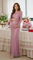 Dusty Pink Sequin Mesh Maternity Maxi Dress for Pregnancy Photoshoot