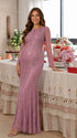 Dusty Pink Sequin Mesh Maternity Maxi Dress for Pregnancy Photoshoot