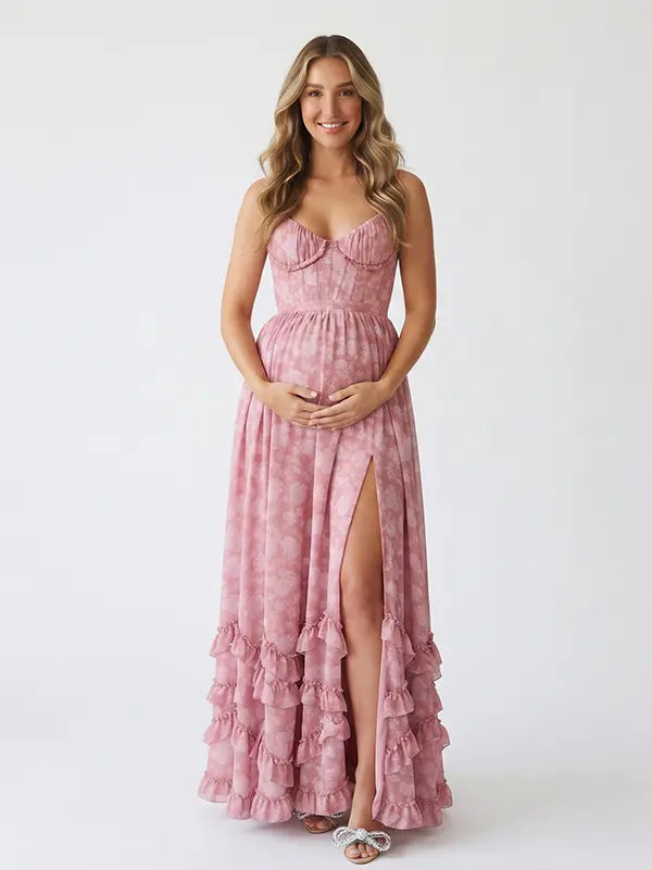 Dusty Rose Maternity Dress, Wedding Guest Maternity Maxi Dress for Baby Shower, Maternity Photoshoot, Gender Reveal, Pregnancy Announcement, Wedding Guest, Bridal Shower, Formal Events | Bumplook