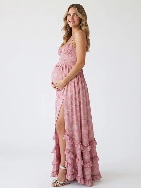 Dusty Rose Maternity Dress, Wedding Guest Maternity Maxi Dress for Baby Shower, Maternity Photoshoot, Gender Reveal, Pregnancy Announcement, Wedding Guest, Bridal Shower, Formal Events | Bumplook