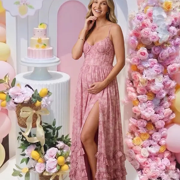 Dusty Rose Maternity Dress, Wedding Guest Maternity Maxi Dress for Baby Shower, Maternity Photoshoot, Gender Reveal, Pregnancy Announcement, Wedding Guest, Bridal Shower, Formal Events | Bumplook