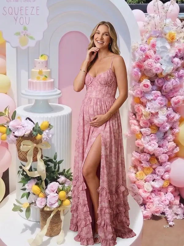 Dusty Rose Maternity Dress, Wedding Guest Maternity Maxi Dress for Baby Shower, Maternity Photoshoot, Gender Reveal, Pregnancy Announcement, Wedding Guest, Bridal Shower, Formal Events | Bumplook