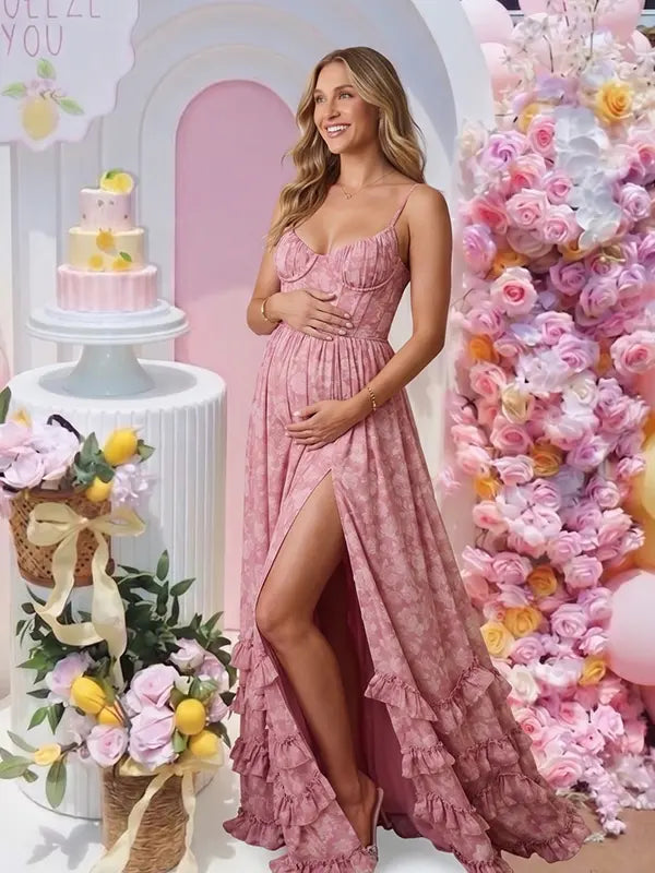 Dusty Rose Maternity Dress, Wedding Guest Maternity Maxi Dress for Baby Shower, Maternity Photoshoot, Gender Reveal, Pregnancy Announcement, Wedding Guest, Bridal Shower, Formal Events | Bumplook