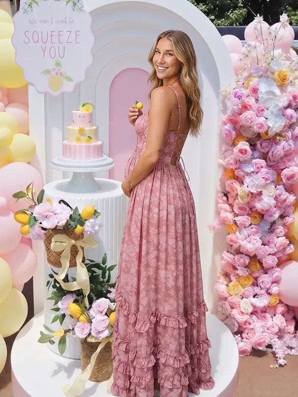Dusty Rose Maternity Dress, Wedding Guest Maternity Maxi Dress for Baby Shower, Maternity Photoshoot, Gender Reveal, Pregnancy Announcement, Wedding Guest, Bridal Shower, Formal Events | Bumplook
